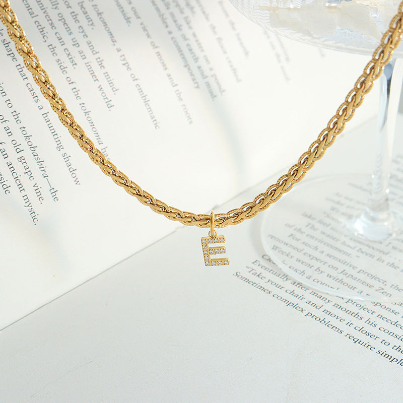 Brass Inlaid Zircon Letter Pendant Necklace