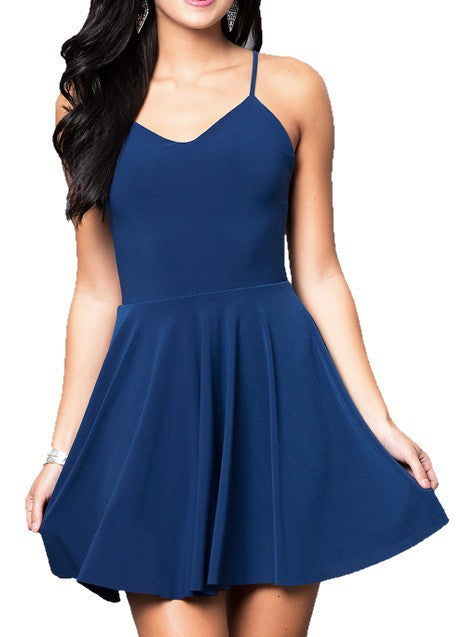 JUNIORS V-NECK PARTY DRESS WITH STRAPPY BACK
