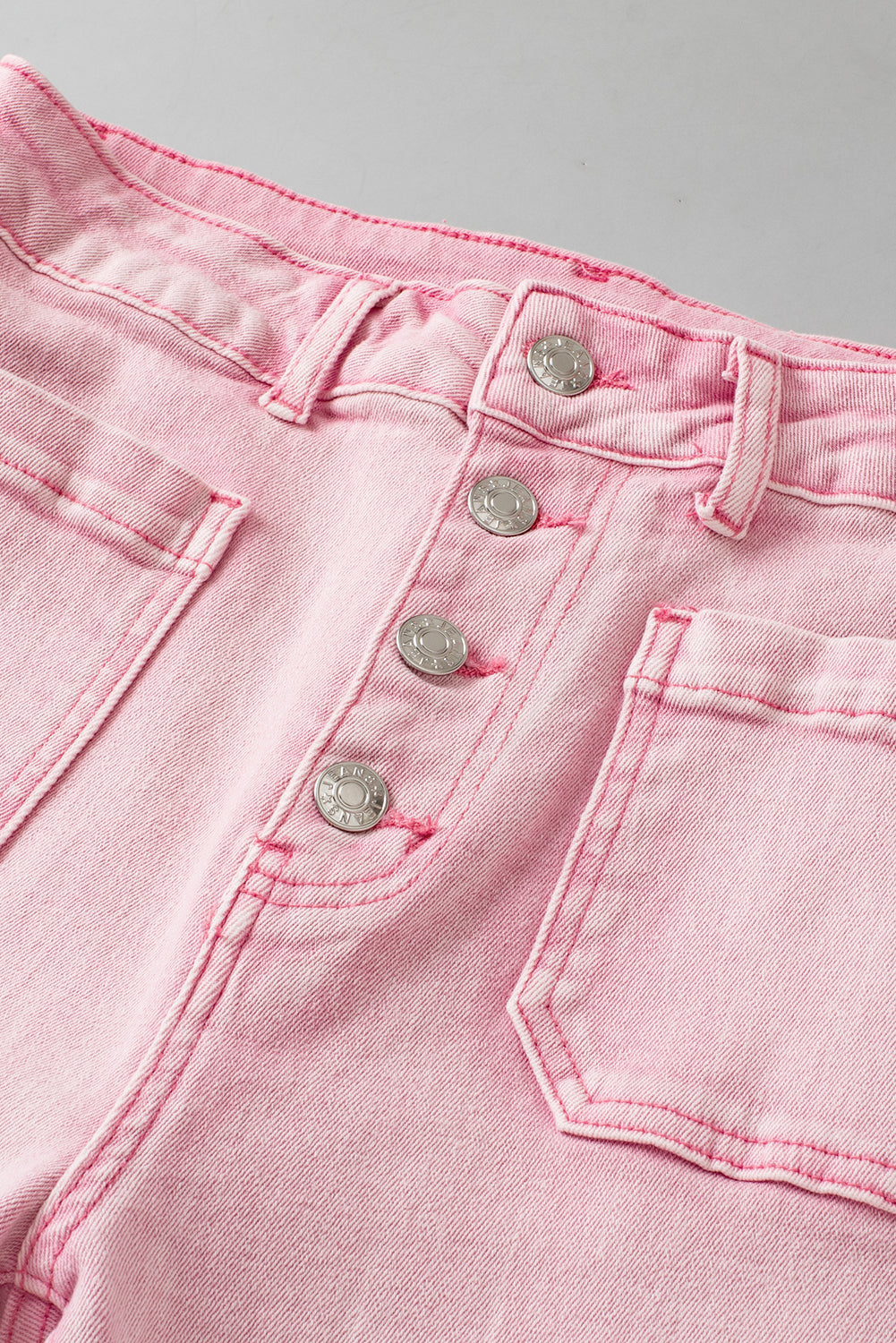 Apricot Pink Multi Buttons Raw Edge Crop Jeans