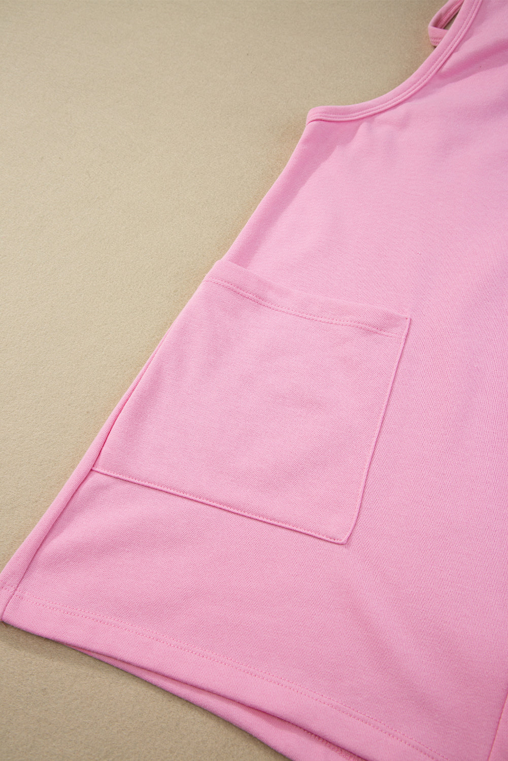 Pink Sleeveless Pocketed V Neck Jersey Romper