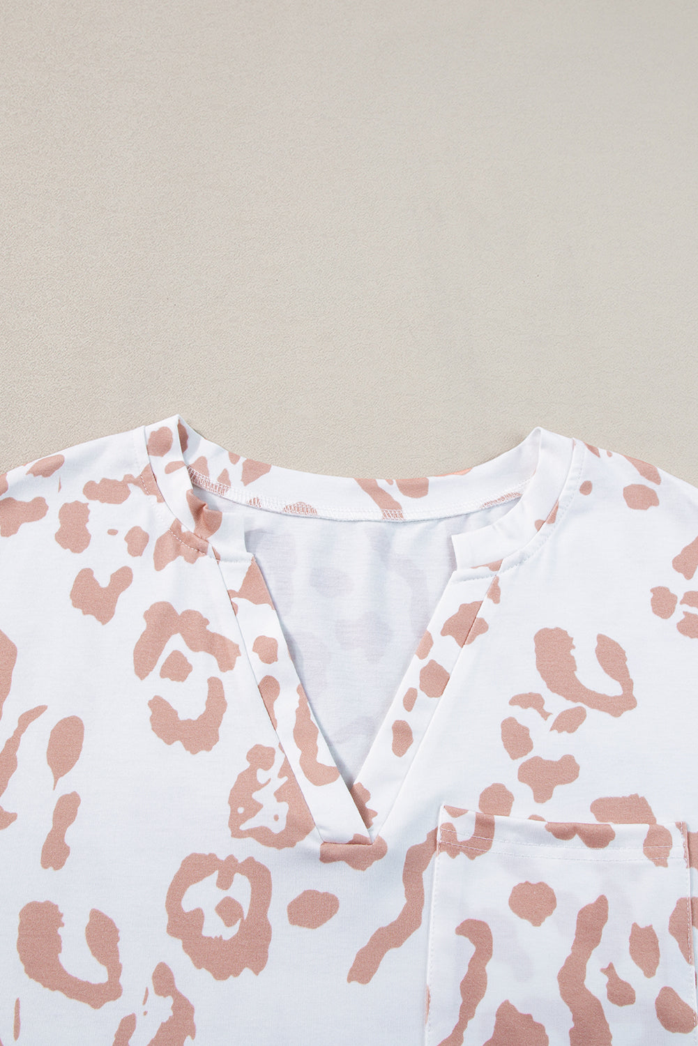 White Plus Size Leopard Print V Neck Short Sleeve Top