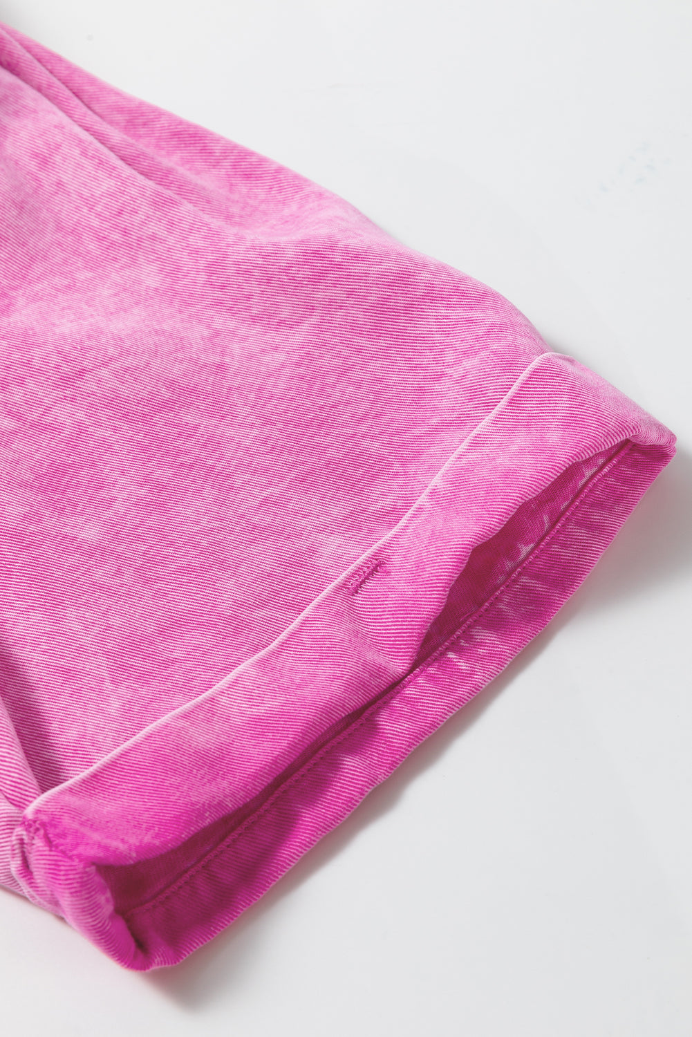 Bright Pink Mineral Wash Split Neck Pocket Patched Denim Top