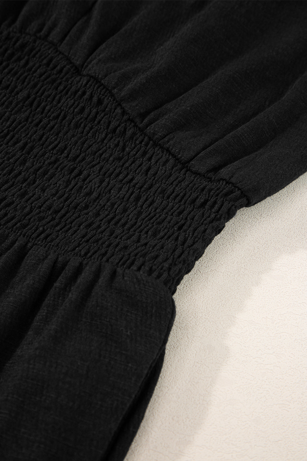 Black Shirred High Waist Sleeveless V Neck Jumpsuit