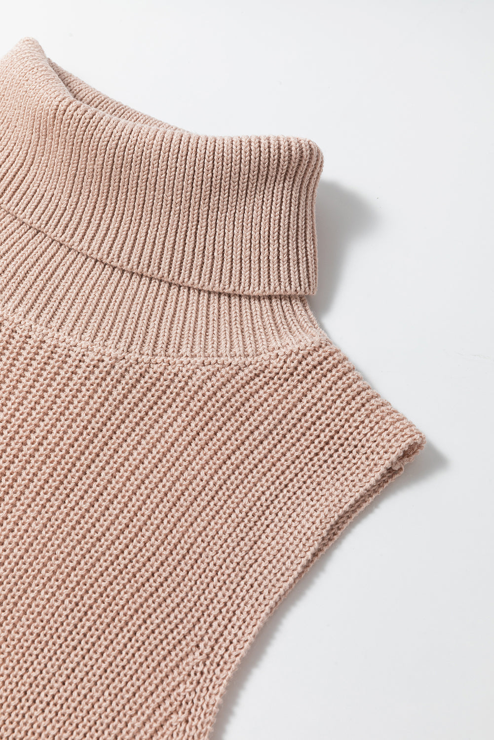 Oatmeal Solid Color Turtleneck Knit Tank Top