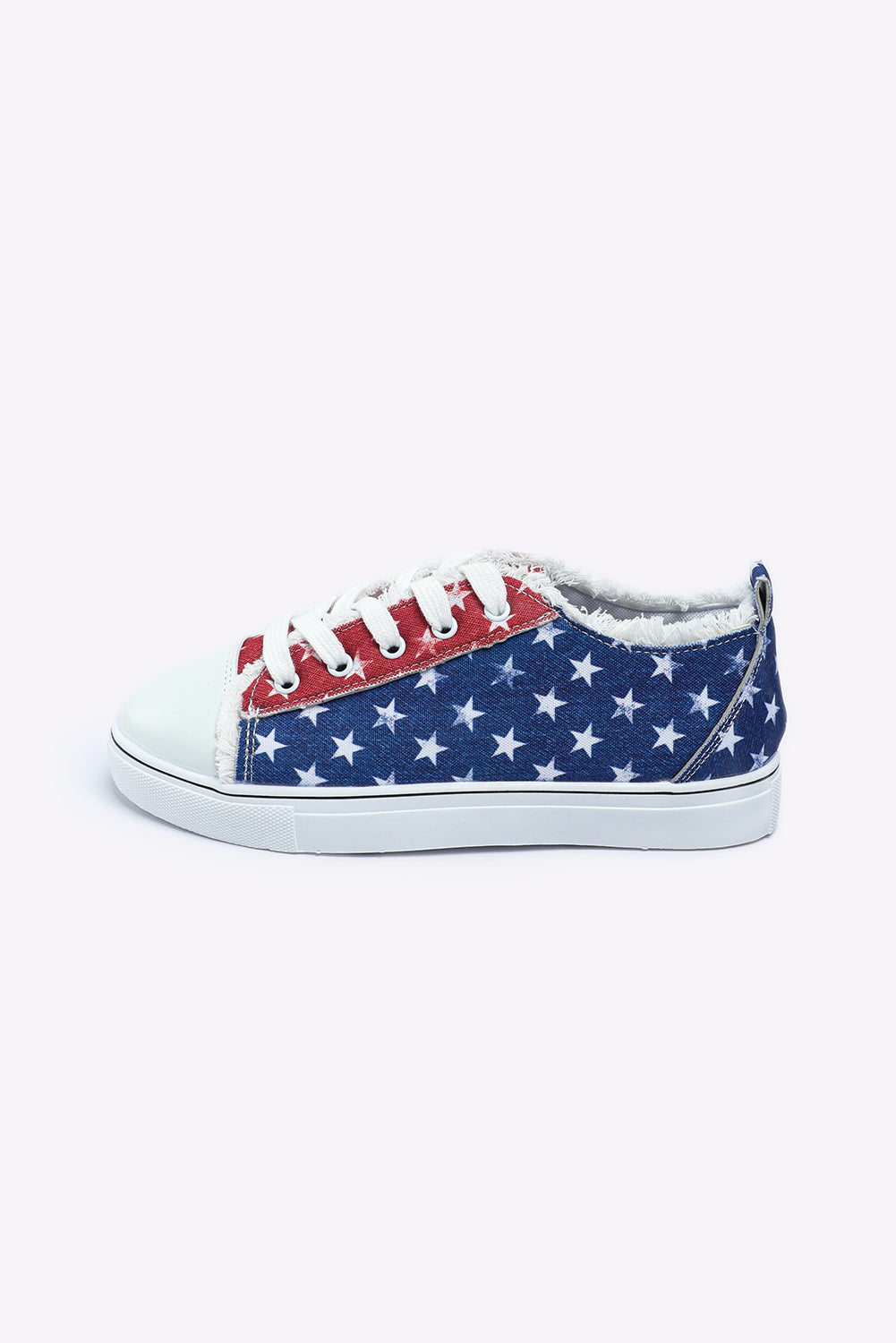 Multicolor American Flag Stars Printed Frayed Detail Lace-up Shoes