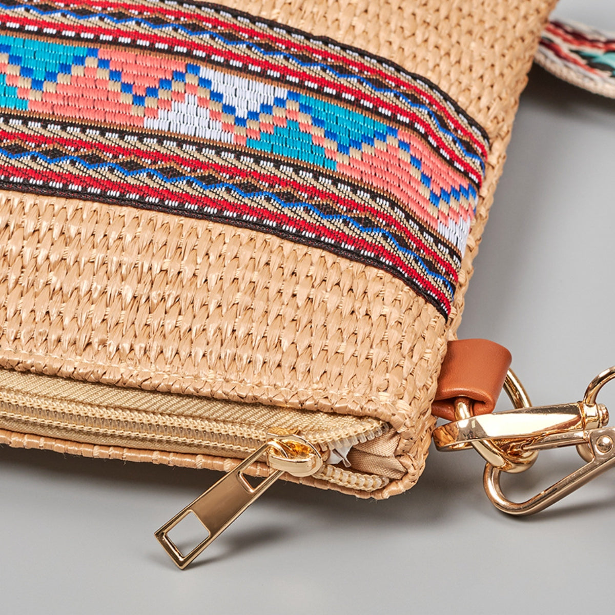 Geometric Straw Weave Crossbody Bag