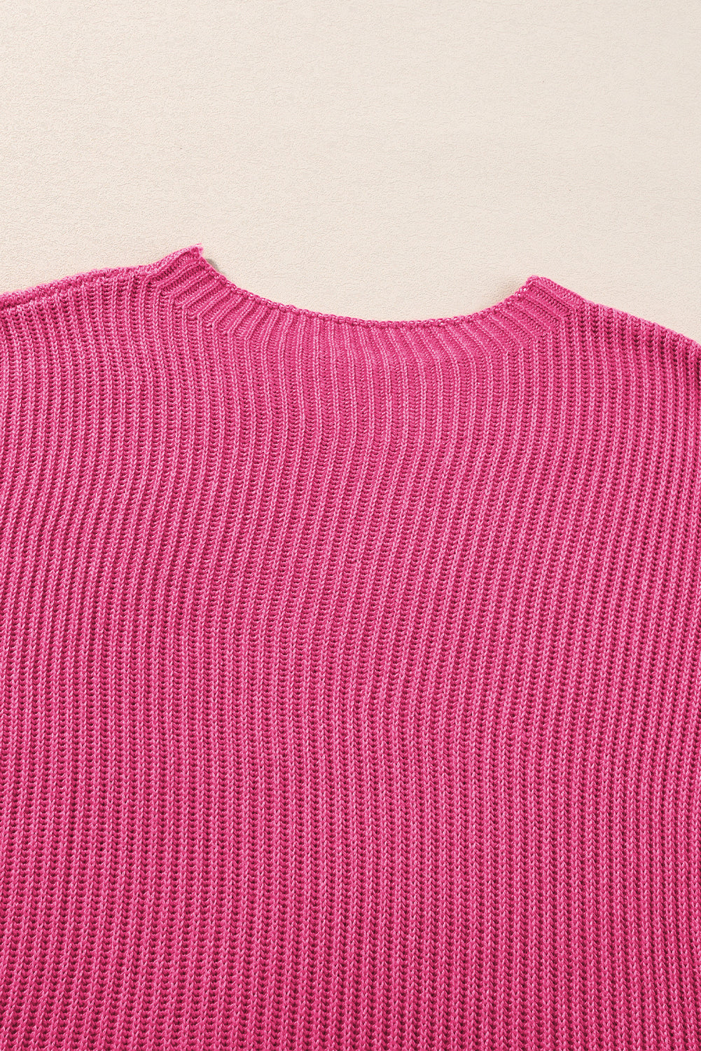 Rose Red Short Sleeve Side Slit Oversized Sweater