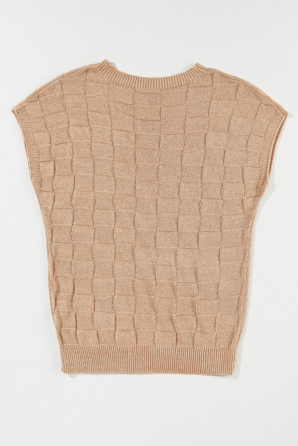 Smoke Gray Lattice Textured Knit Short Sleeve Sweater