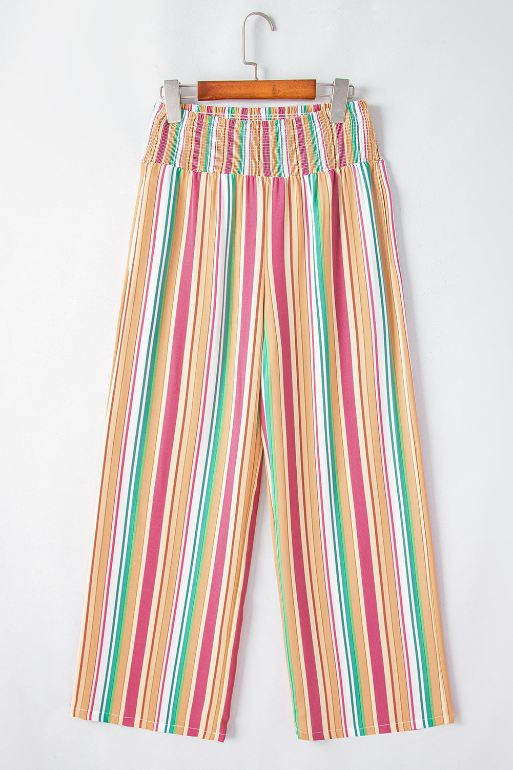 Multicolor Striped Smocked High Waist Wide Leg Pants