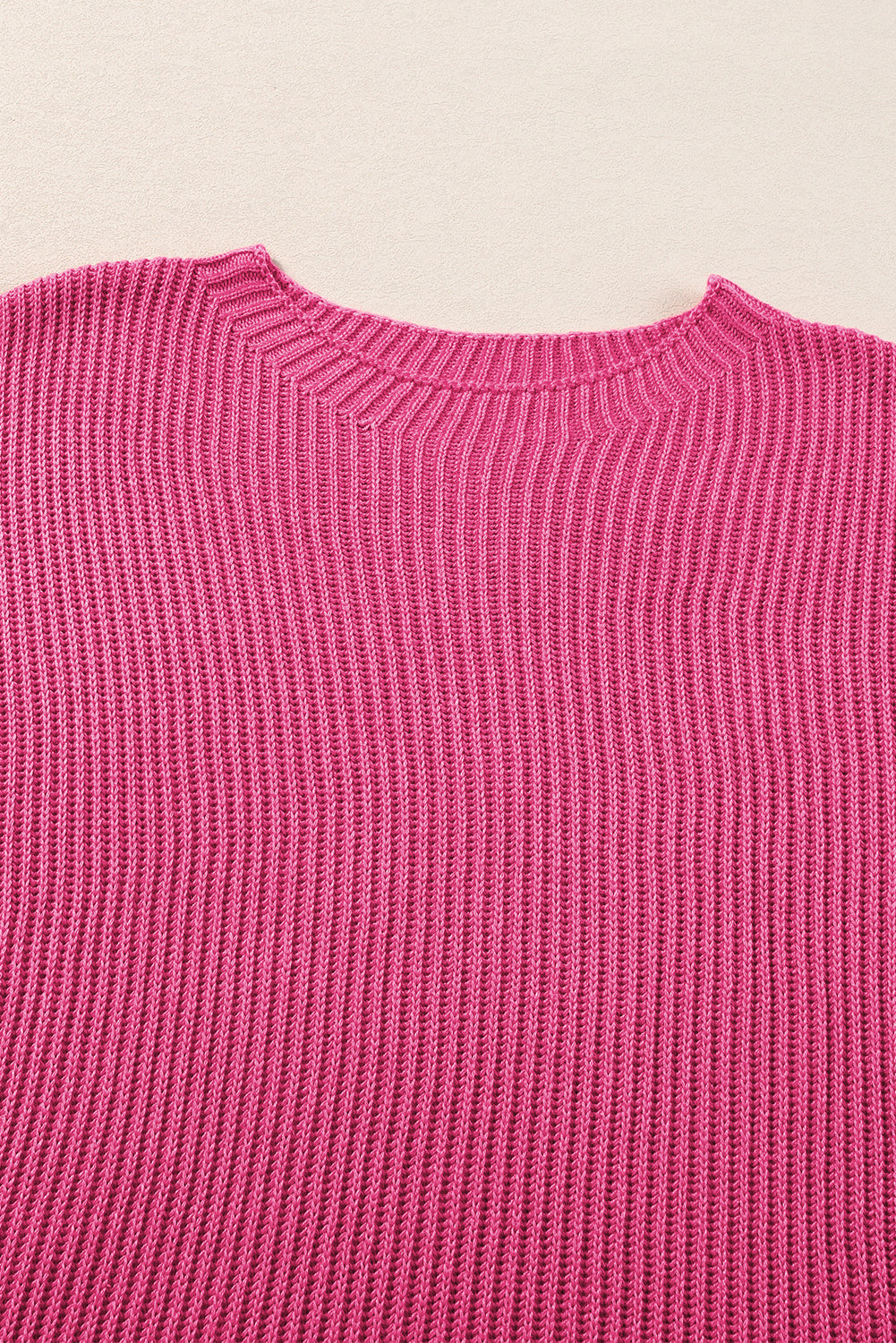 Rose Red Short Sleeve Side Slit Oversized Sweater