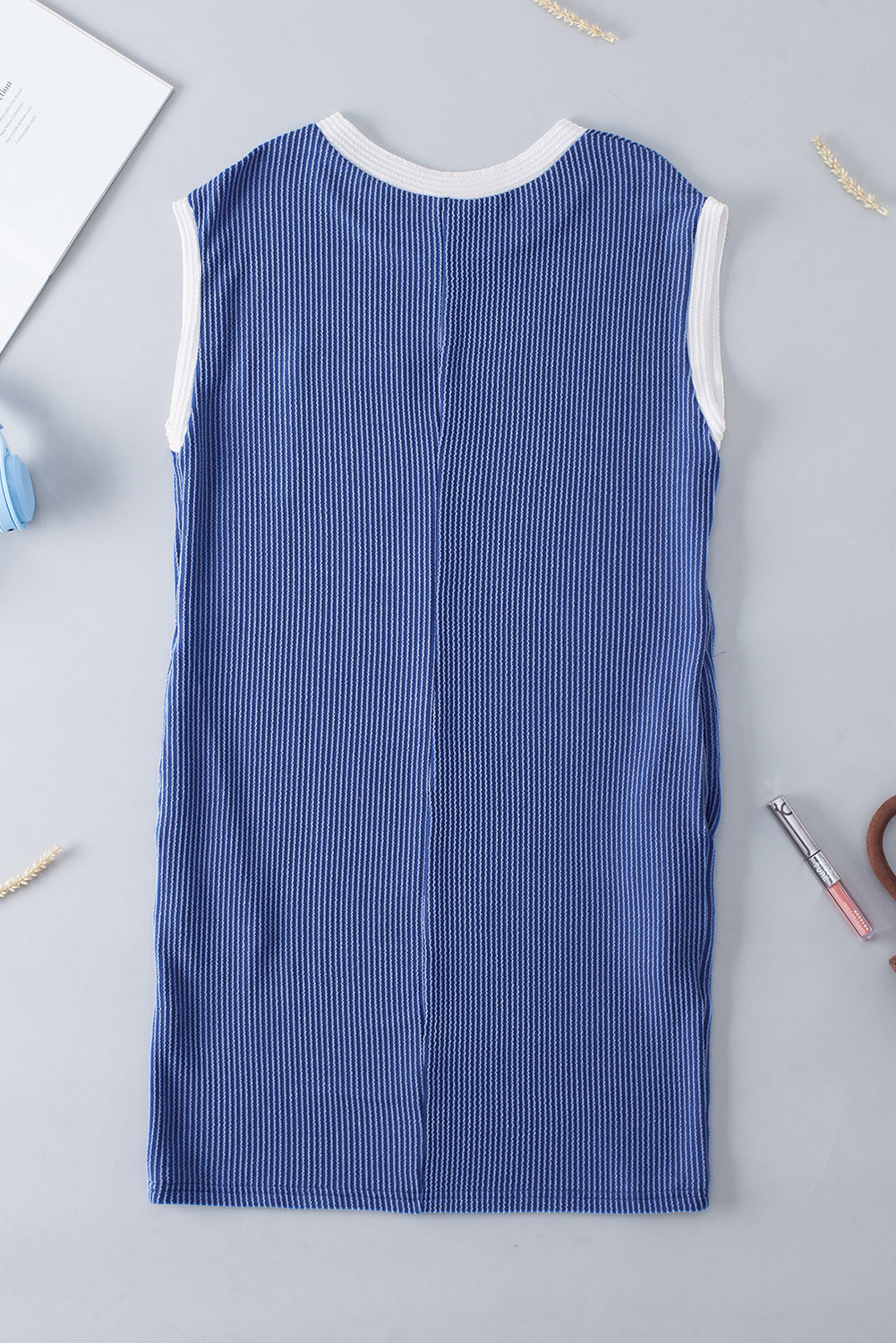 Sail Blue Rib Textured Cap Sleeve T-Shirt Dress