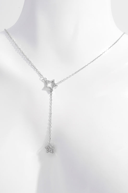 925 Sterling Silver Zircon Star Drop Necklace