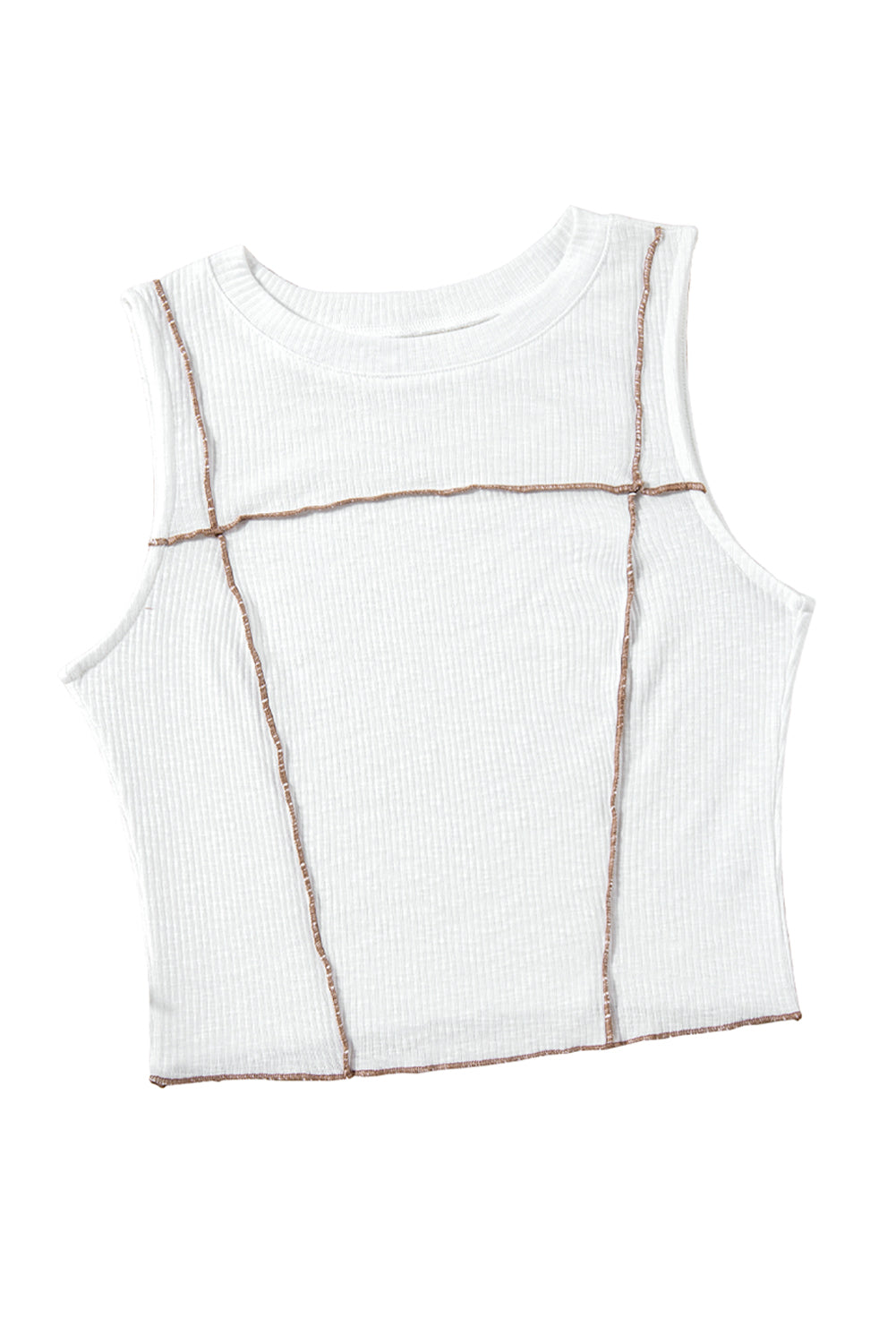 White Contrast Seams Ribbed Tank Top