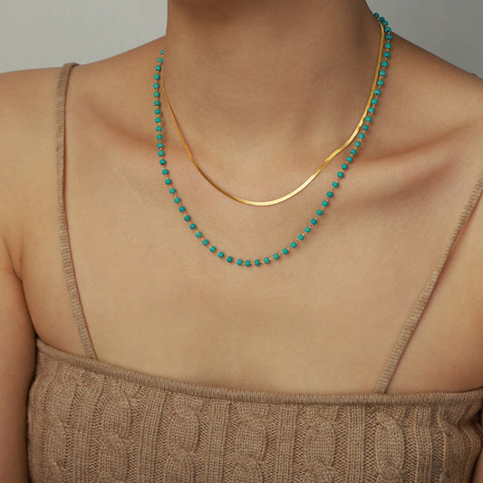 Turquoise Titanium Steel Double-Layered Necklace