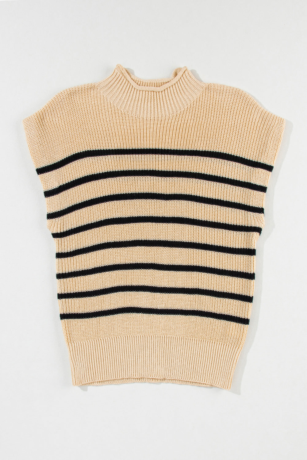 Parchment Striped Ribbed Knit High Neck Sweater