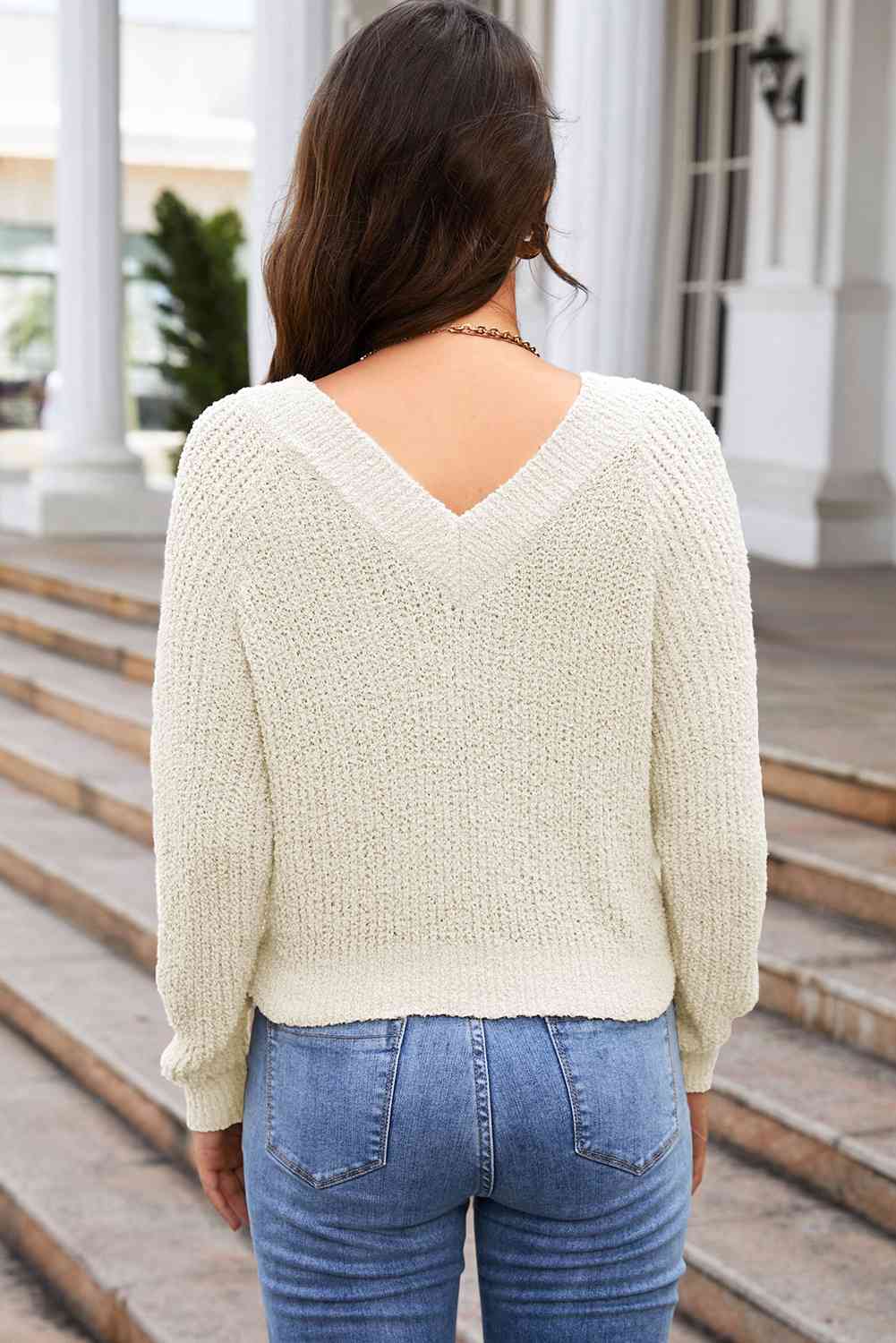 Full Size V-Neck Raglan Sleeve Sweater
