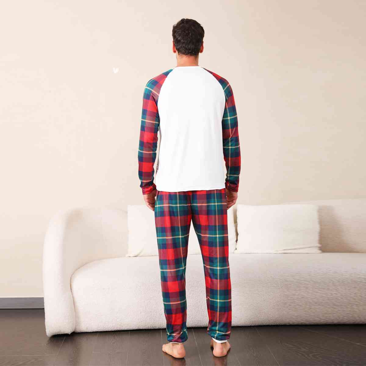 Graphic Round Neck Top and Plaid Pants Set