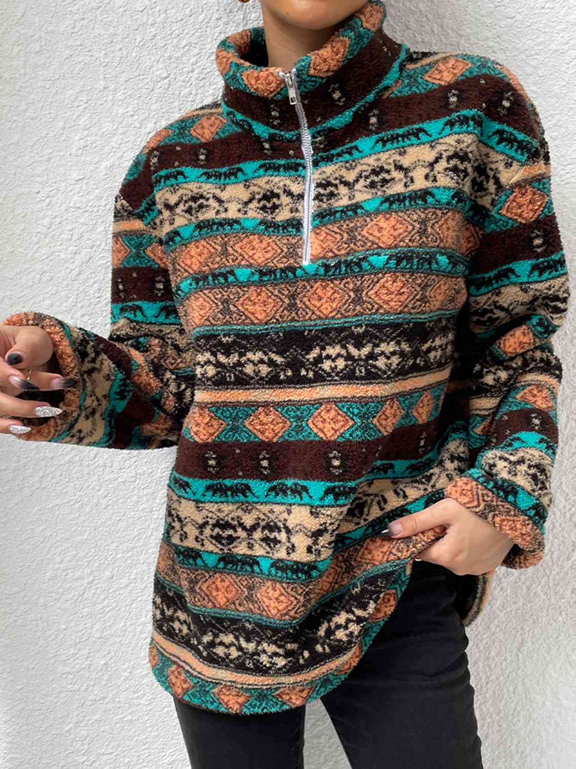 Printed Quarter-Zip Long Sleeve Sweater