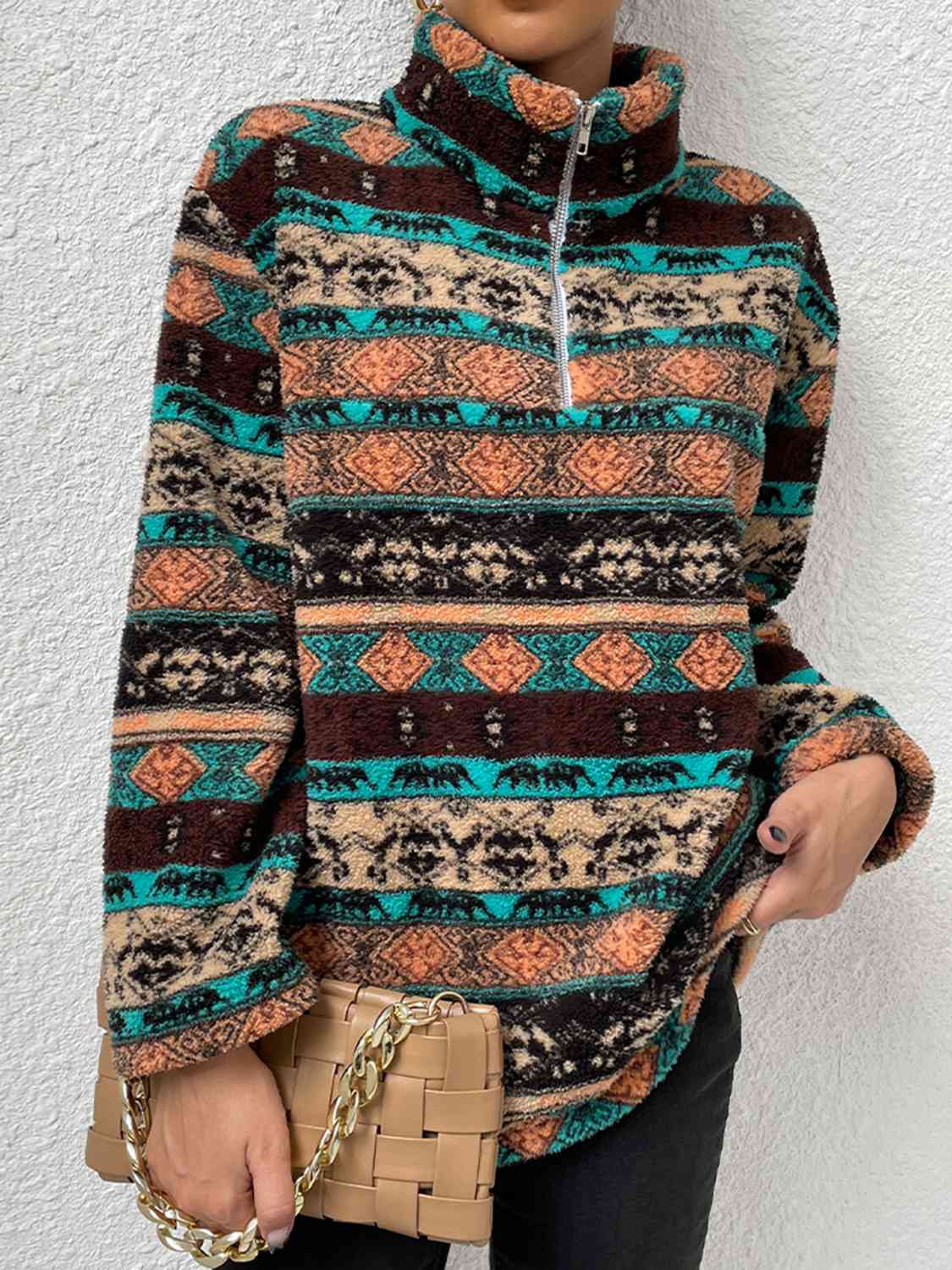 Printed Quarter-Zip Long Sleeve Sweater