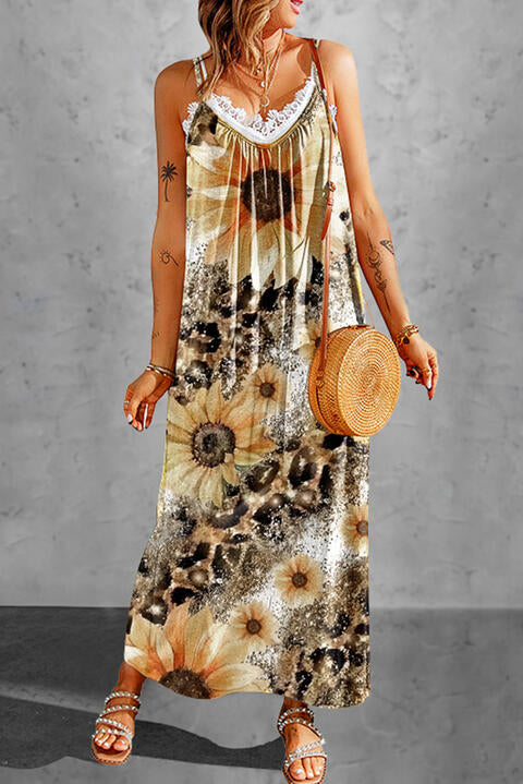 Leopard Sunflower Spaghetti Strap Dress