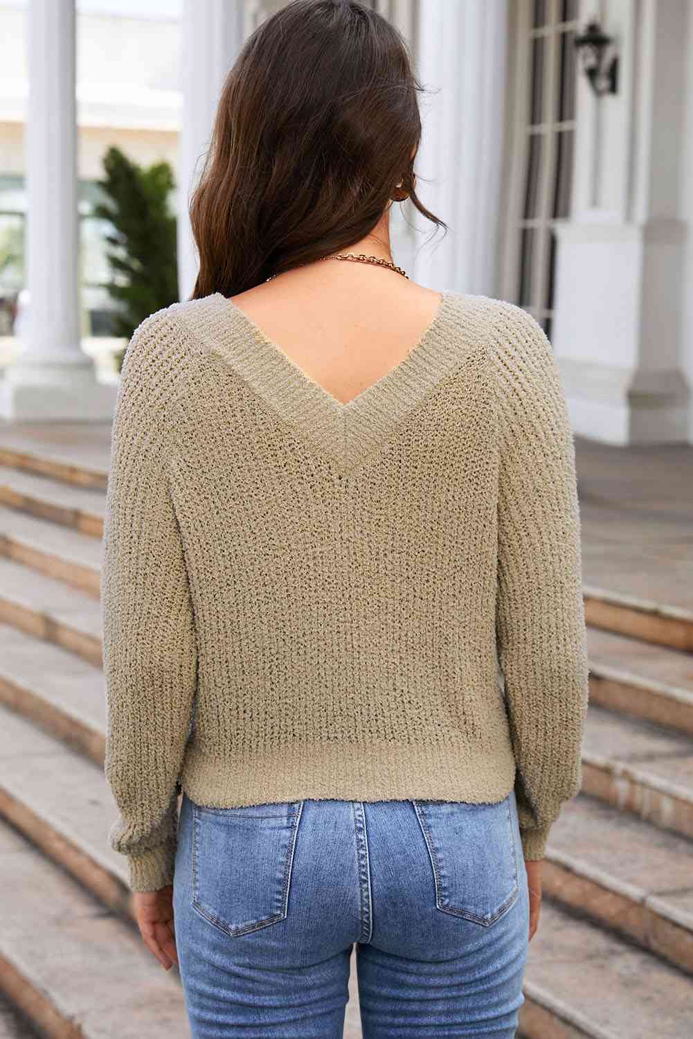 Full Size V-Neck Raglan Sleeve Sweater