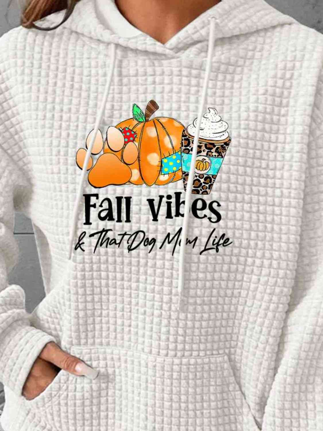 FALL VIBES Graphic Hoodie with Front Pocket