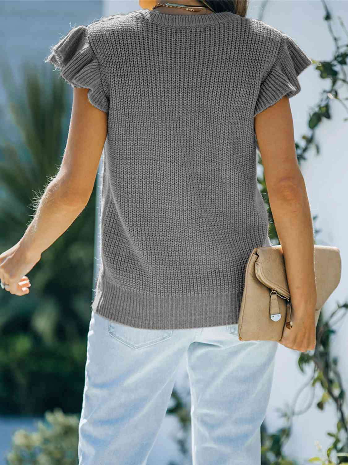 Round Neck Cap Sleeve Sweater